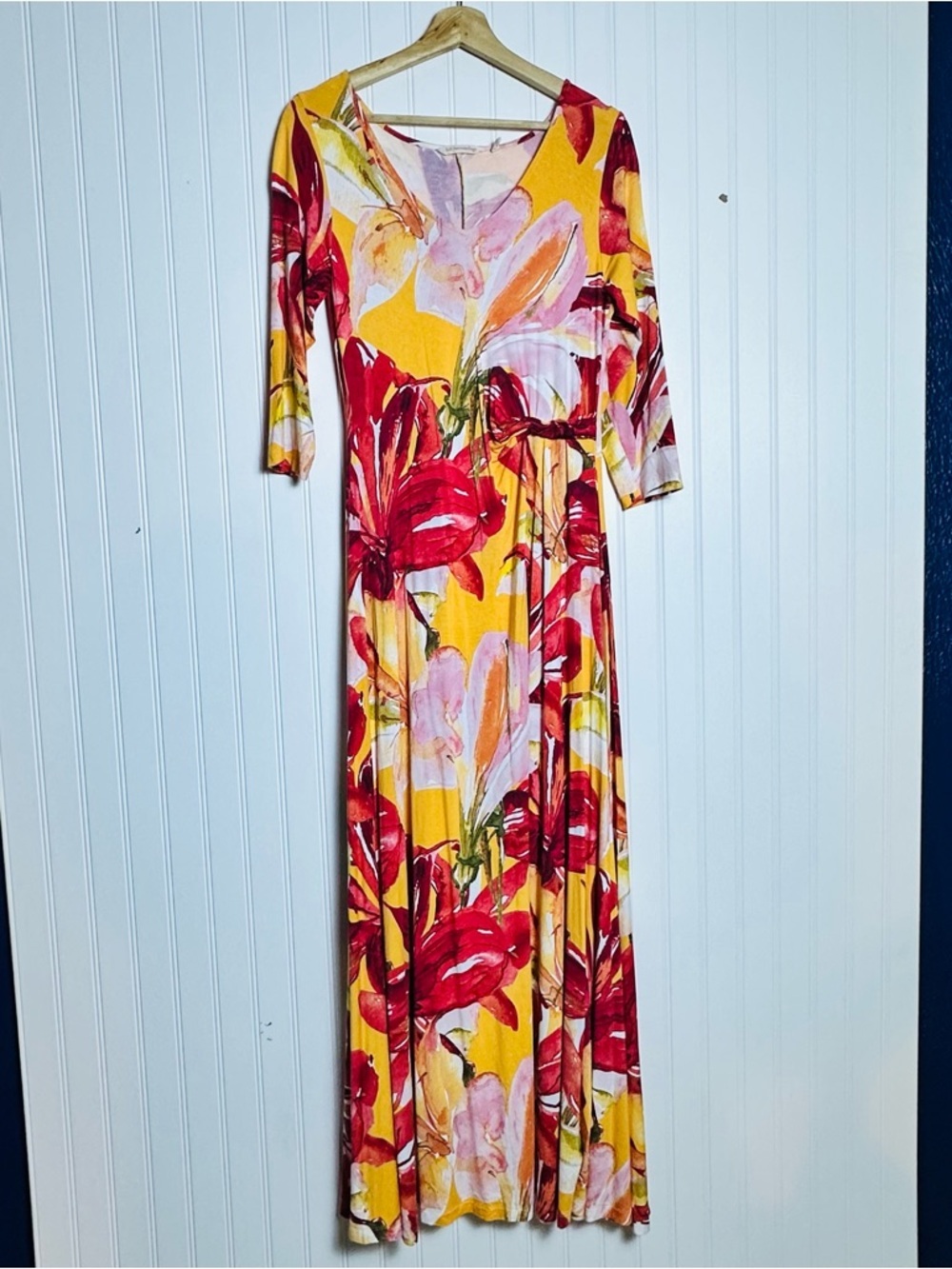 Soft Surroundings ELIA Dress Apricot Floral 3/4 Sleeve Floral S V-neckline - Picture 2 of 14